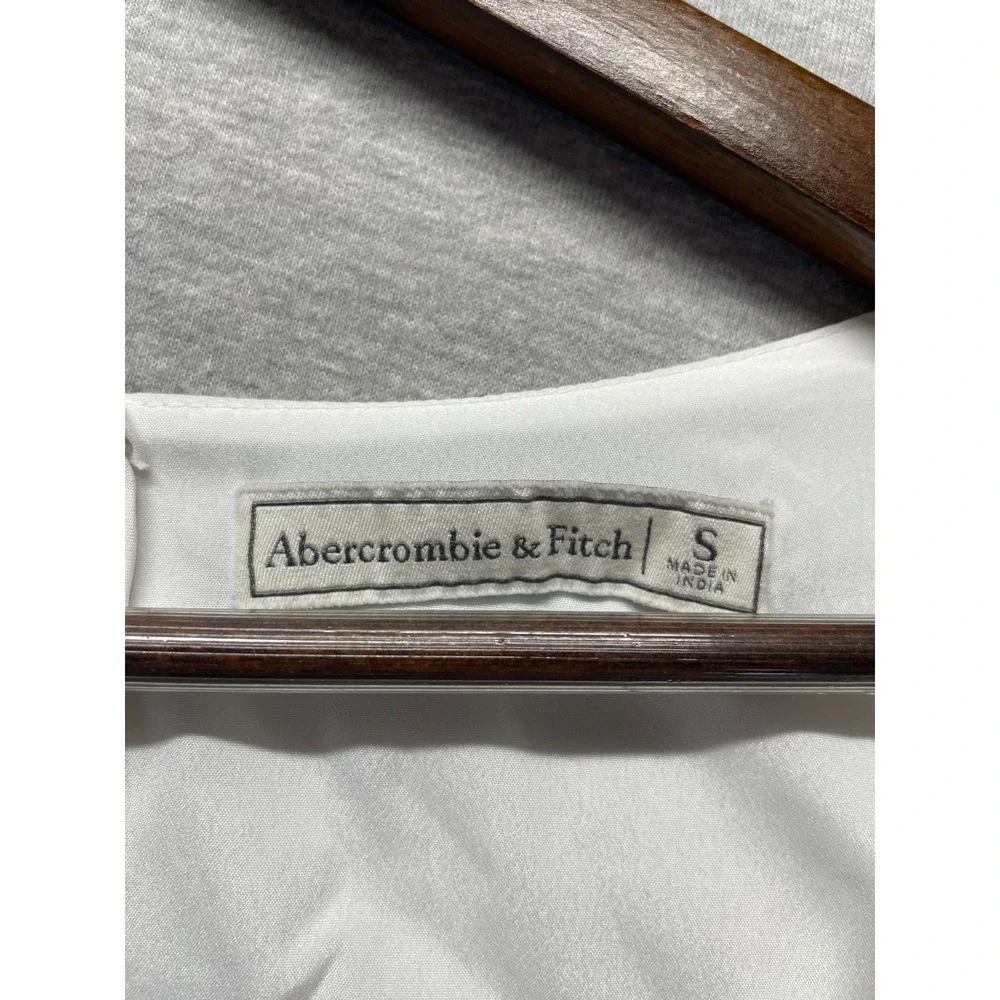 Abercrombie & Fitch Fit & Flare Dress Womens S White Puff Sleeve V Neck Back Zip